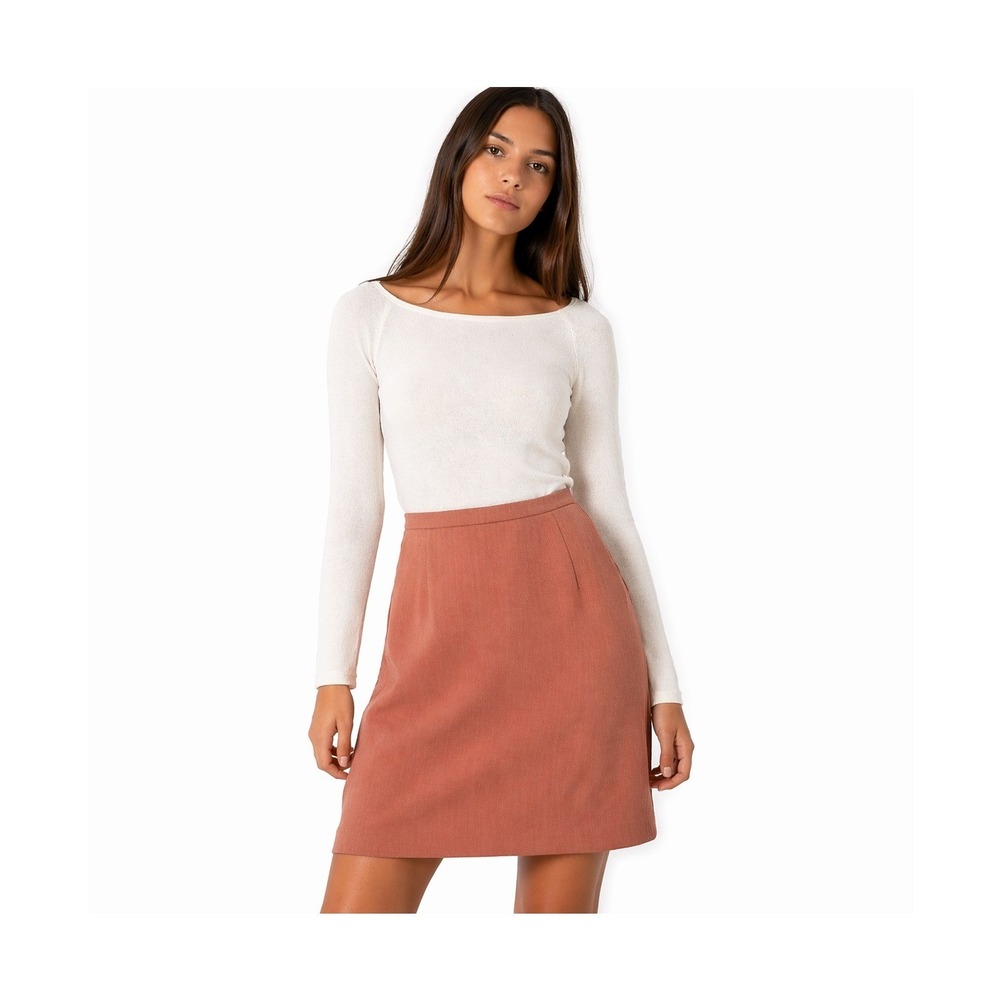 Vintage Salmon Pink Herringbone Pencil Skirt Knee Length Back Vent Size S